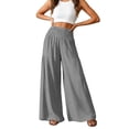 thumbnail image 1 of Women's High Waist Wide Leg Pants, Cotton Linen Flare Leg Palazzo Trousers with Pockets, Elastic Waist Casual Bell Bottom Pants for Daily Wear, Vacation and Boho Chic Outfits Grey M, 1 of 7