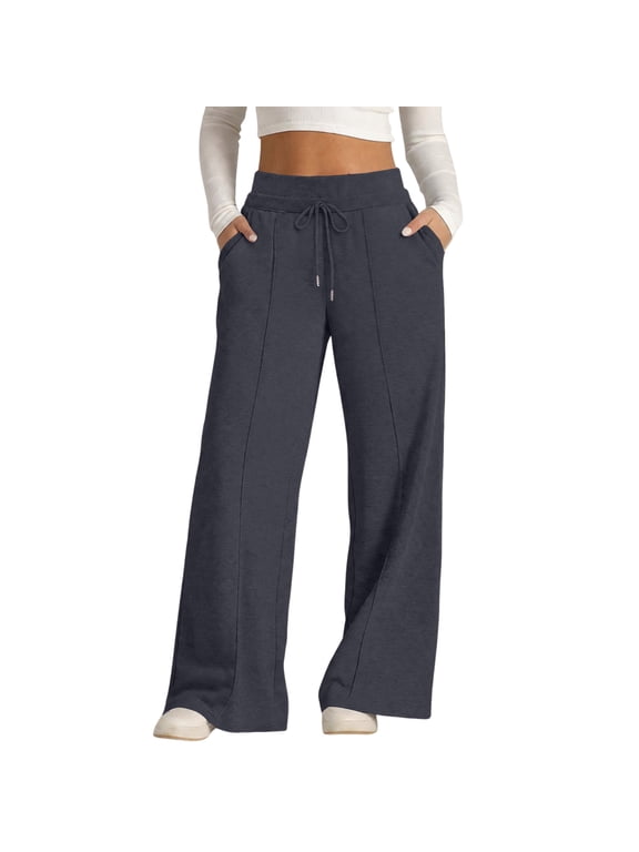 Women's High Waist Wide Leg Pants, Loose Casual Business Trousers, Minimalist Commuter Straight Leg Pants for Office Work 07-Navy L
