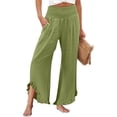 thumbnail image 1 of Women's High Waist Wide Leg Pants, Paper Bag Waist Palazzo Trousers with Asymmetrical Ruffle Hem, Cotton Linen Blend Loose Casual Pants for Beach, Vacation, Date and Daily Wear, 1 of 1