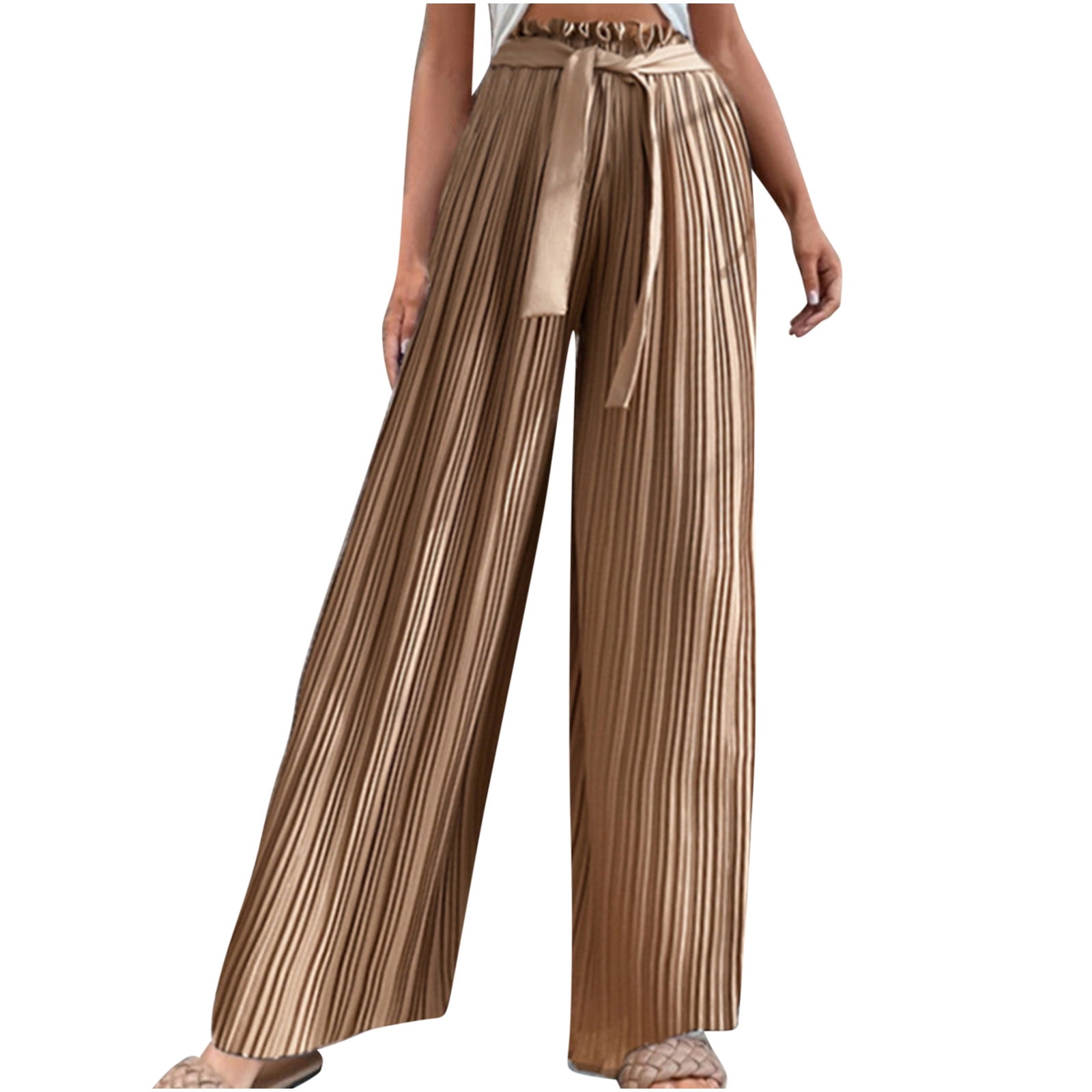 Women's High Waist Wide Leg Pants Pleated Flowy Trousers Casual Elastic  Drawstring Solid Draped Long Pants - Walmart.com