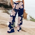 thumbnail image 1 of Women's High Waist Wide Leg Pants Plus Size Smocked Lounge Trousers with Pockets Floral Printed Linen Loose Ankle Length Pant, 1 of 6