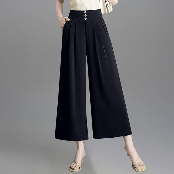 Women's High Waist Wide Leg Pants, Soft Elastic Waist Pull On Trousers, Flowy Drape Style Pants, Lightweight Breathable Pants, Comfortable Loose Fit Bottoms, Elegant Casual Trousers Black