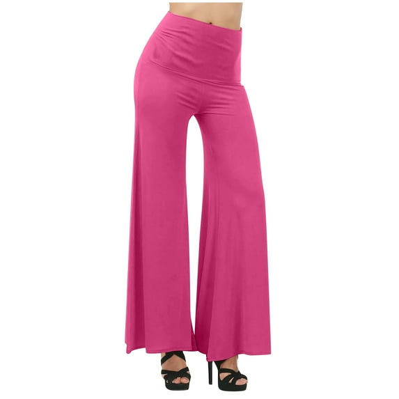 Women's High Waist Wide Leg Pants Solid Stretchy Loose Yoga Dress Pants for Women Comfy Casual Flowy Pants Trousers