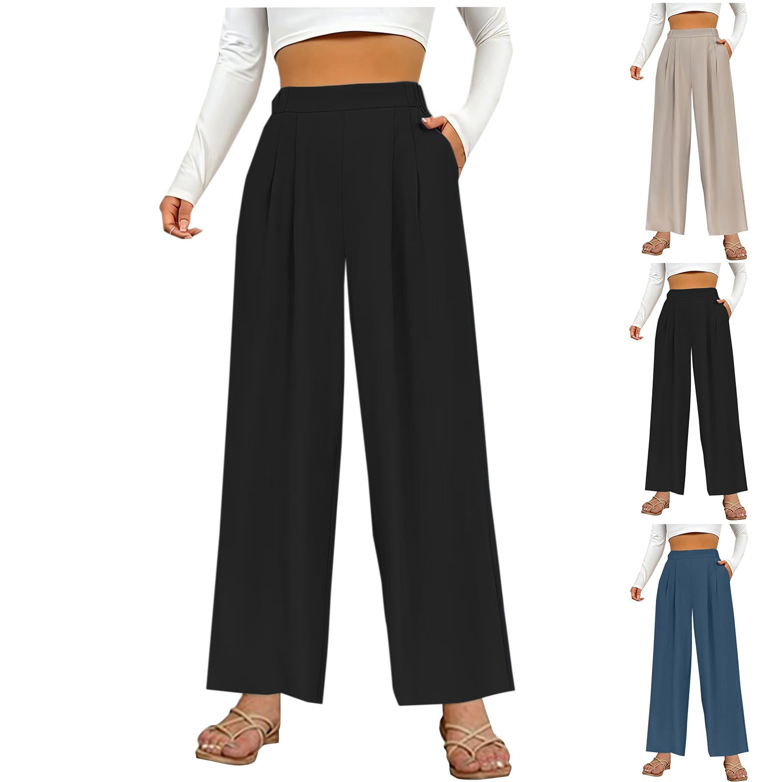 Women's High Waist Wide Leg Pants, Trousers & Slacks, Loose Fit Slim ...