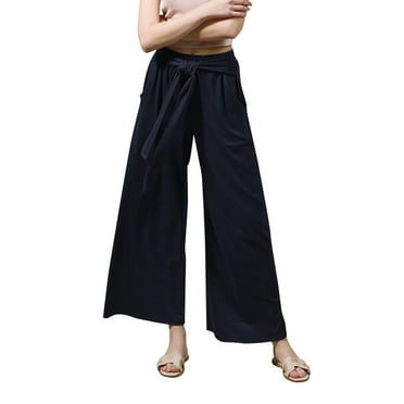 Women's High Waist Wide Leg Pants with Belt Casual Loose Fit Palazzo Trousers with Pockets for Daily Wear