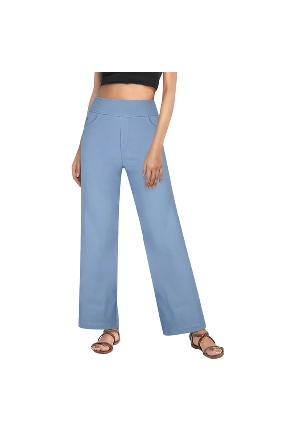 Women's High Waist Wide Leg Straight Leg Denim Pants, Elastic Waist with Tummy Control & Functional Pockets, Soft Rayon Blend Comfort Stretch, Casual Daily Wear & Office Long