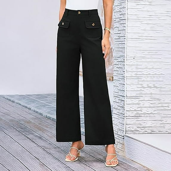 Women's High Waist Wide Leg Straight Leg Elastic High Waist Casual Pants With Pockets Cropped Pants for Women Casual Summer High Waist Dress Pants for Women Business Casual Casual Pant Suits for Women