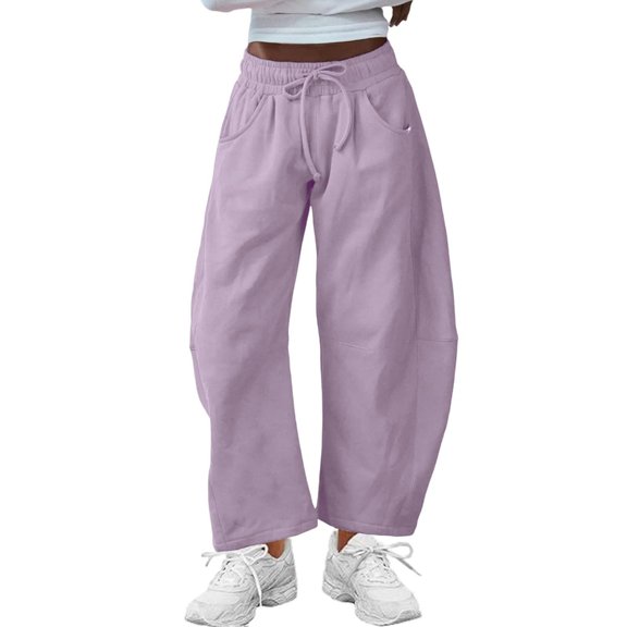 Women's High Waist Wide Leg Sweatpants Elastic Drawstring Loose Lounge Pants with Pockets Casual