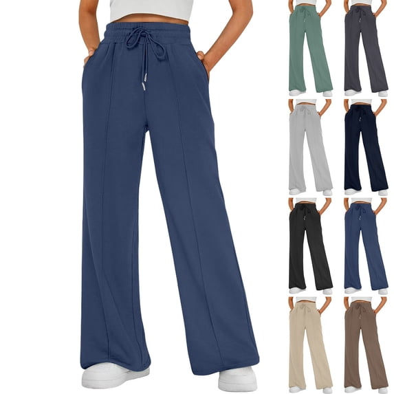 Women's High Waist Wide Leg Sweatpants Loose Fit Casual Soft Lounge Trousers by Yigetop Beige L