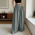 thumbnail image 1 of Women's High Waist Wide Leg Trousers Button Pleated Formal Office flowy Pants with pockets Gray S, 1 of 6