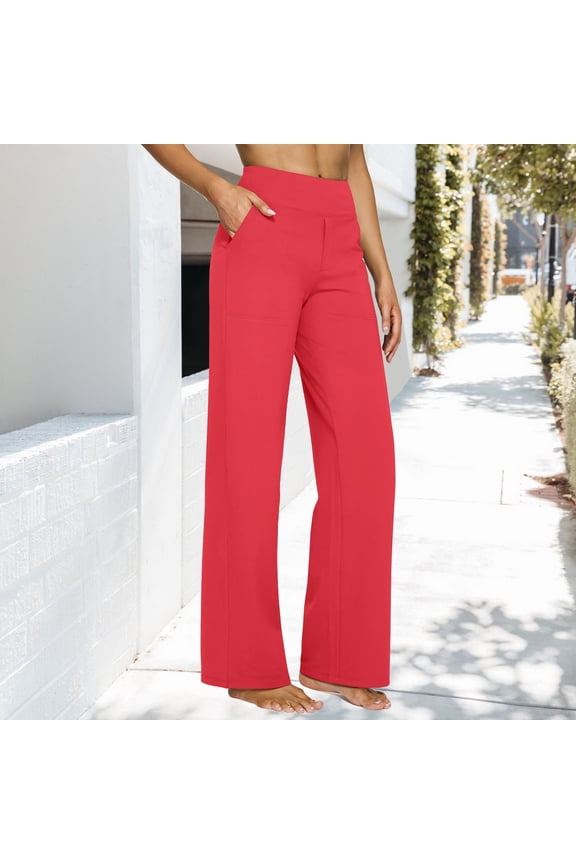 Women's High Waist Wide Leg Trousers, Paper Bag Waist Yoga Pants with Pockets, Linen-Like Breathable Work Casual Pants for Women