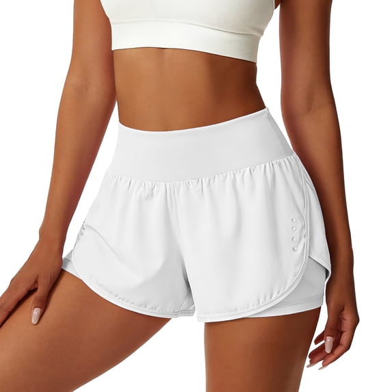 Women's High Waist Wide Leg Yoga Shorts with Elastic Waistband for Fitness and Tennis,White,M