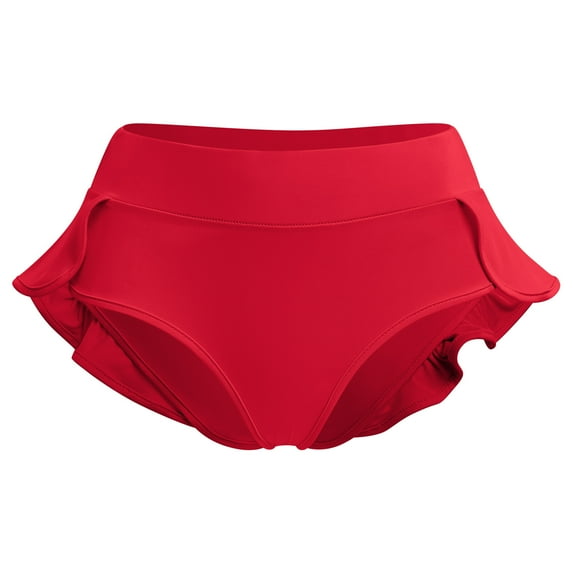 Women's High Waist Wide Waistband Ruffle Yoga Shorts Gym Workout Rave Booty Dance Mini Hot Pants Bottoms Active Skirted Panties 4XL Red