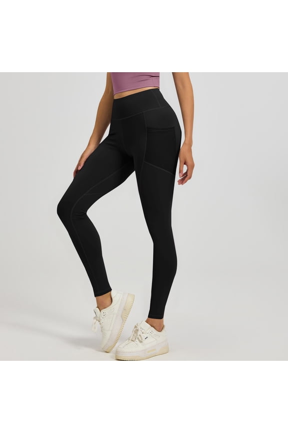 Women's High Waist Workout Leggings, Butt Lifting Yoga Pants with Side Pockets, Tight Fit Running Tights for Gym, Fitness and Everyday Activewear Black L