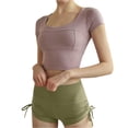 thumbnail image 1 of Women's High Waist Workout Shorts with Side Drawstring Stretchy Athletic Shorts, 1 of 5