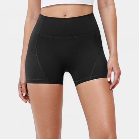 Women's High Waist Workout Shorts with Side Pockets and Seam-Contoured Fit for Flexible Movement - Small, Black