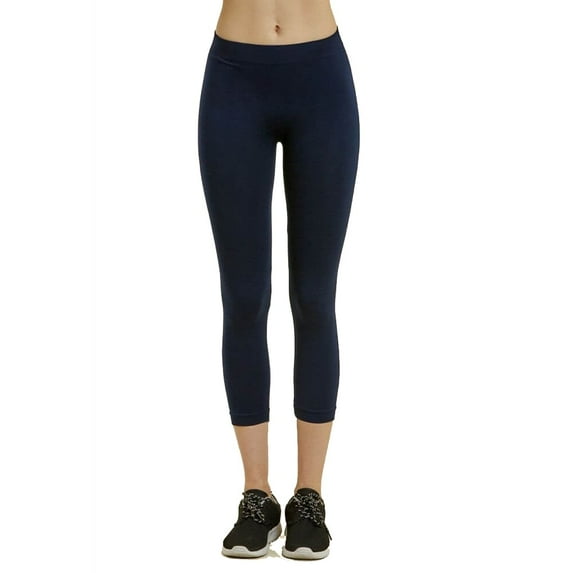 Women's High Waist Workout Stretch Capri Leggings Exercise Yoga Running Athletic Gym Fitness Pants Seamless Navy