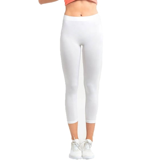 Women's High Waist Workout Stretch Capri Leggings Exercise Yoga Running Athletic Gym Fitness Pants Seamless White