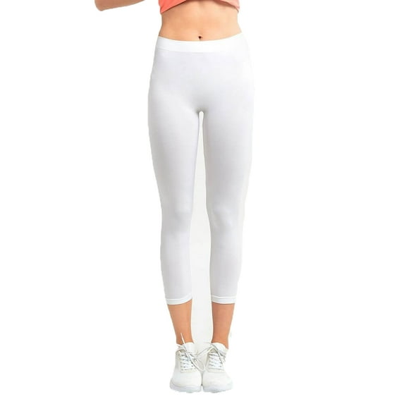 Women's High Waist Workout Stretch Capri Leggings Exercise Yoga Running Athletic Gym Fitness Pants Seamless White