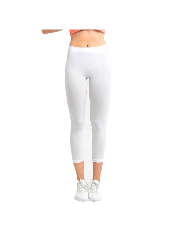 Women's High Waist Workout Stretch Capri Leggings Exercise Yoga Running Athletic Gym Fitness Pants Seamless White