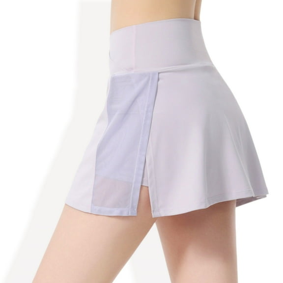 Women's High Waist Wrap Front Mesh Panel Athletic Skort with Built-In Shorts- Medium, Purple