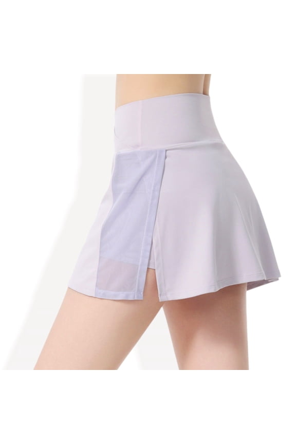 Women's High Waist Wrap Front Mesh Panel Athletic Skort with Built-In Shorts- X Large, Purple