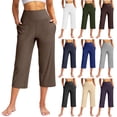 thumbnail image 1 of Women's High Waist Yoga Capris with Pockets Stretch Comfort Fit Wide Leg Cropped Pants for Workout and Casual, 1 of 8