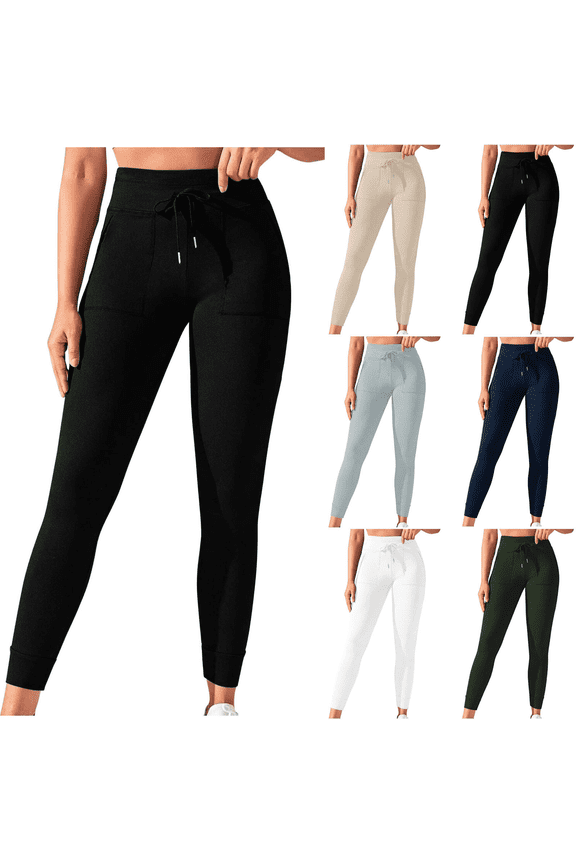 Women's High Waist Yoga Leggings with Pockets Drawstring Scrunch Detail Tummy Control Workout Training Pants