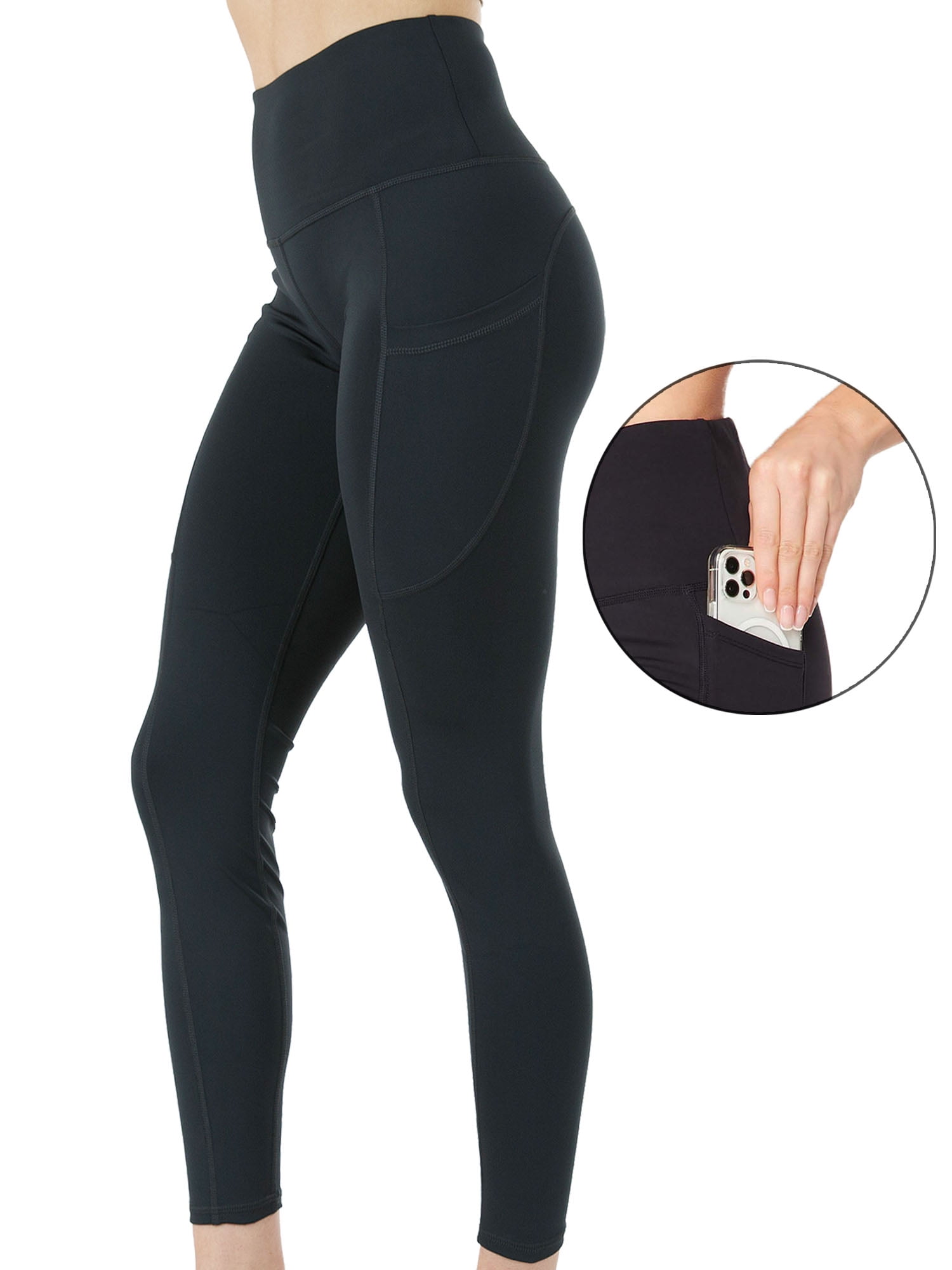 PHISOCKAT Women's High Waist Yoga Pants with Pockets, Leggings with Pockets,  Tummy Control Workout Yoga Leggings 