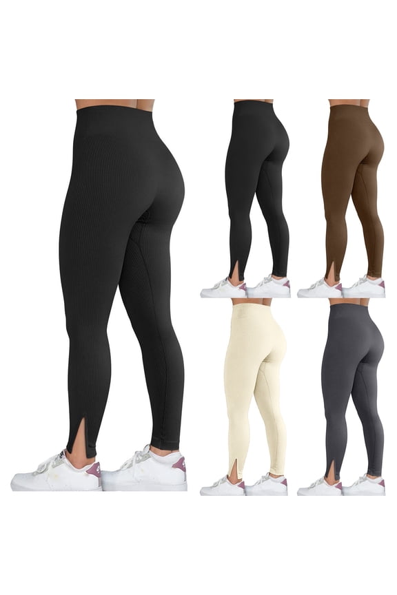 Women's High Waist Yoga Pants 4 Way Stretch Split Leg Design Leggings