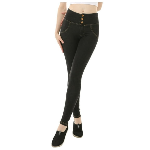 Women's High Waist Yoga Pants - Booty Lifting & Toning Workout Leggings, Stretchy Denim-Like Solid Color Fitness Pants,for Size XXL