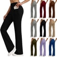 thumbnail image 1 of Women's High Waist Yoga Pants with Pockets, Stretch Athletic Workout Pants, Slim Fit Casual Flare Leggings for Running Fitness Travel Everyday Wear Black S, 1 of 8