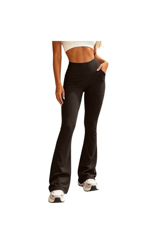 Women's High Waist Yoga Pants, Solid Color Straight Leg Activewear, Casual Sports Trousers For Studio & Daily Wear Brown XL