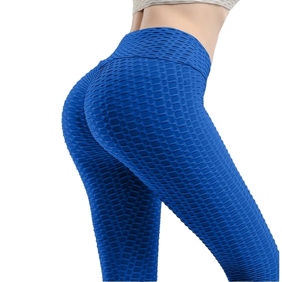 Women's High Waist Yoga Pants Tummy Control Slimming Booty Leggings Workout Running Butt Lift Tights Blue M