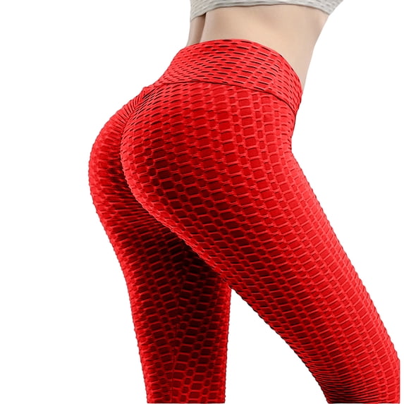 Women's High Waist Yoga Pants Tummy Control Slimming Booty Leggings Workout Running Butt Lift Tights Red 2XL