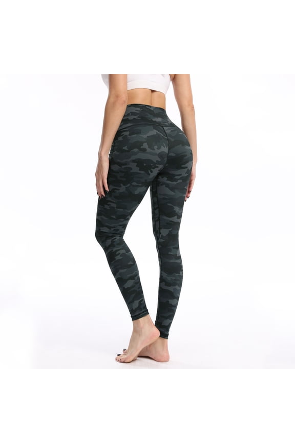 Women's High Waist Yoga Pants, Ultra Fine Brushed Camouflage Leggings with Pockets, Booty Lifting Workout Pants for Fitness, Running, Daily Wear and Gym-Gray