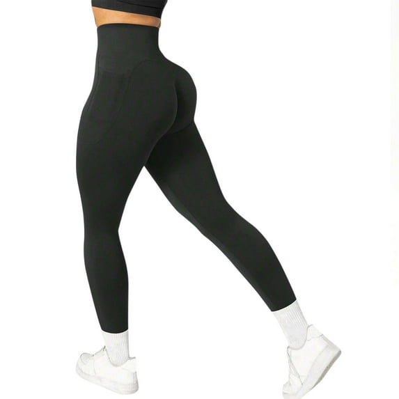 Women's High-Waist Yoga Pants with Dual Side Pockets – Elastic Tight-Fit Sports Leggings for Hiking, Travel & Functional Workouts,Black L