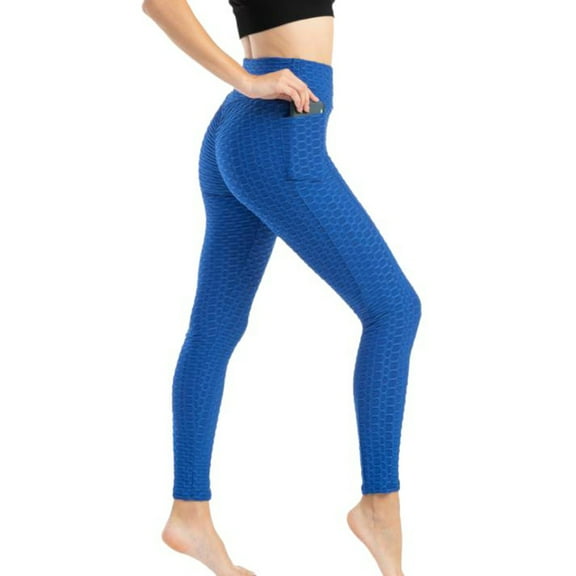 Women's High Waist Yoga Pants with Pocket Stretchy Workout Leggings Booty Lifting Textured Tights for Fitness Running