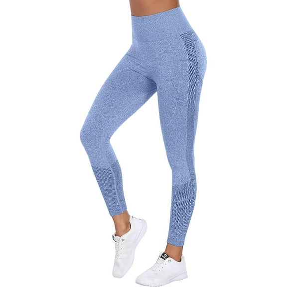 Women's High Waist Yoga Pants with Pockets Tummy Control Workout Running Leggings Non See-Through 4 Way Stretch Booty Lifting Fitness Wear Blue L