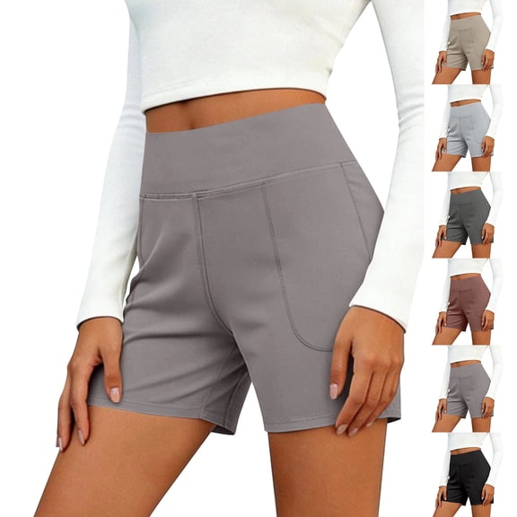 Women's High Waist Yoga Shorts Stretchy Workout Biker Shorts Soft Slim Fit Bermuda Shorts Casual Athletic Shorts with Pockets Camel M