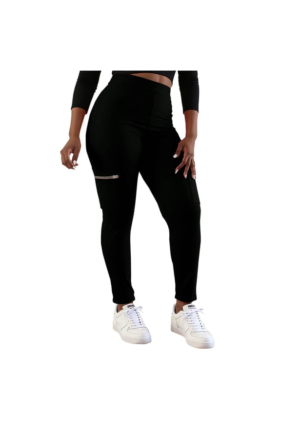 Women's High-Waist Zipper Pocket Yoga Leggings - Plus-Size Stretchy Tummy Control Seamless Workout Pants, Squat-Proof Athletic Sportswear for Gym & Casual