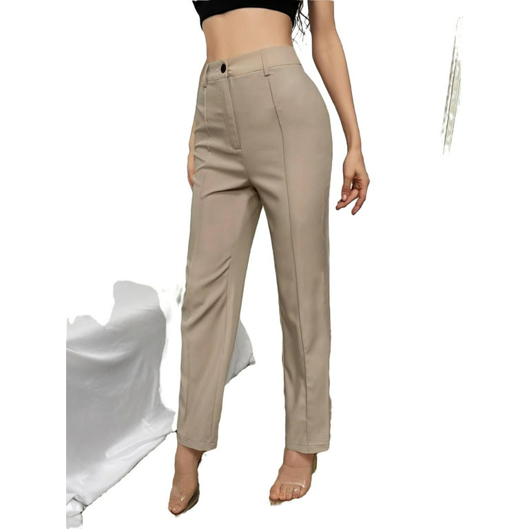 Women Solid High Waist Zipper Pants Trousers Slim Pocket Leather Pants Note  Please Buy One Or Two Sizes Larger