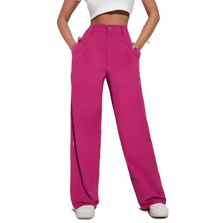 Women's High Waist Zipper Wide Leg Business Pants Hot Pink