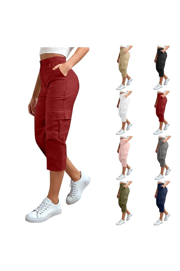 Women's High Waistband Casual Pants With Pockets – Everyday Fashionable Cordless Comfortable Knit Blend Trousers For Daily Wear