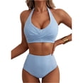 thumbnail image 1 of Women's High Waisted 2 Piece Bikini Sets Halter Swimsuits Striped Bathing Suit Summer Beach Swimwear 2026 Sky Blue XL, 1 of 6