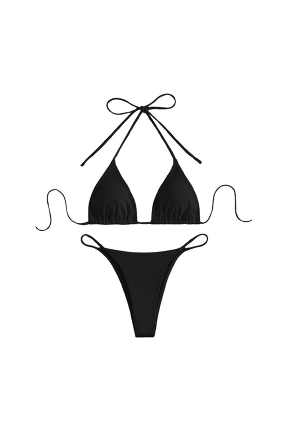 Women's High Waisted 2-Piece Bikini Swimsuit, Nylon Spandex, Knot Design, for Beach & Pool, Multiple Sizes