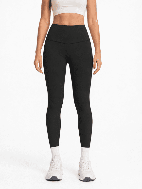 Women's High-Waisted 7/8 Yoga Leggings, Soft Stretch Workout Pants, Black, L
