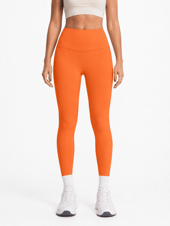 Women's High-Waisted 7/8 Yoga Leggings, Soft Stretch Workout Pants, Pumpkin Orange, L