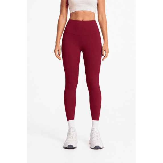 Women's High-Waisted 7/8 Yoga Leggings, Soft Stretch Workout Pants, Wine Red, S