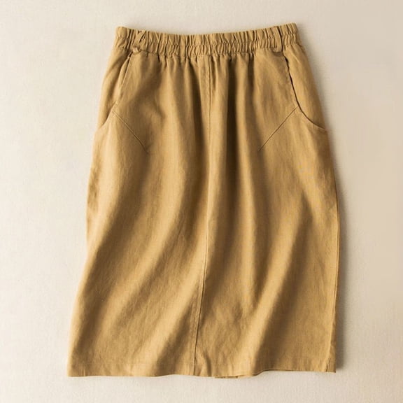 Women's High Waisted A Line Skirt Casual Summer Flowy Midi Skirt with Pockets Pure Color Wear